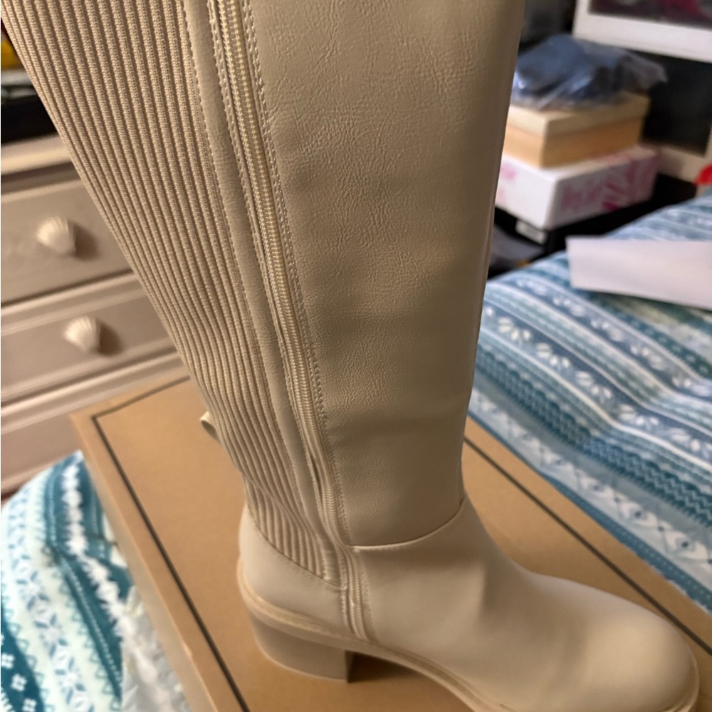 New MIA Cream  Knee Boots